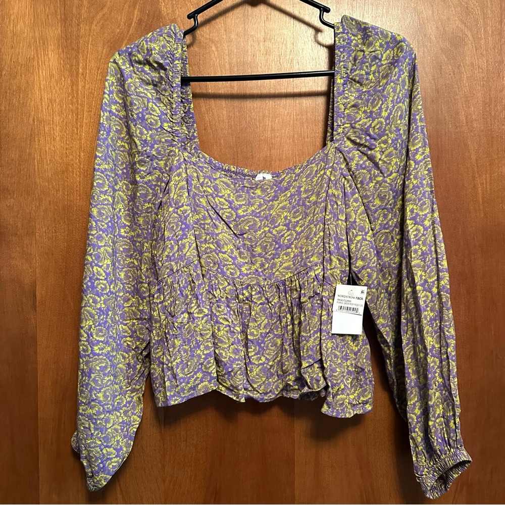 NWT Abound Long Sleeve Top Green Purple Floral Medium
